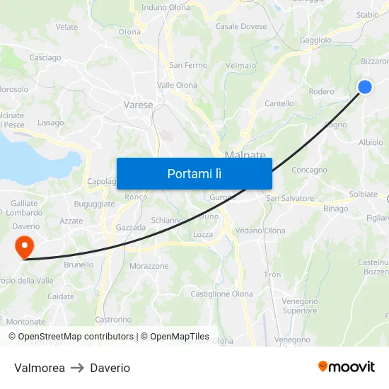 Valmorea to Daverio map