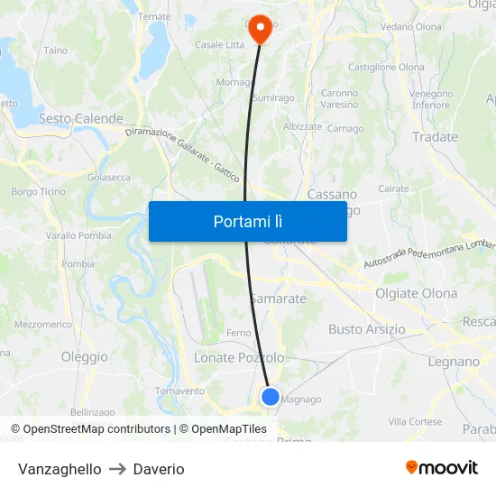 Vanzaghello to Daverio map