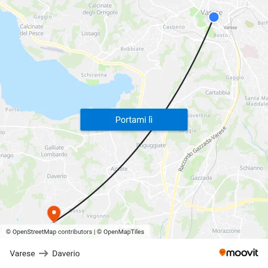 Varese to Daverio map