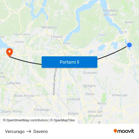 Vercurago to Daverio map