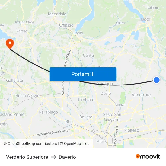 Verderio Superiore to Daverio map