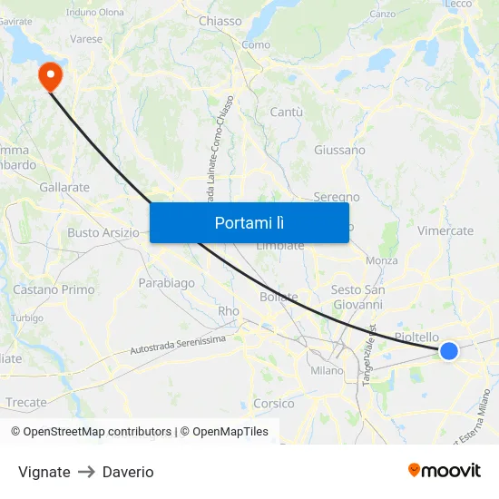 Vignate to Daverio map