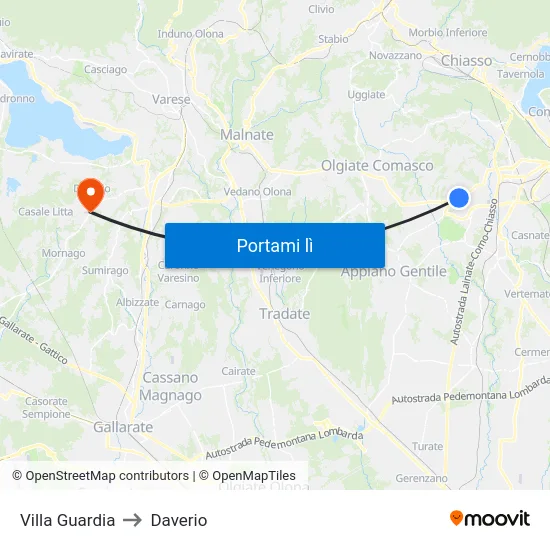 Villa Guardia to Daverio map