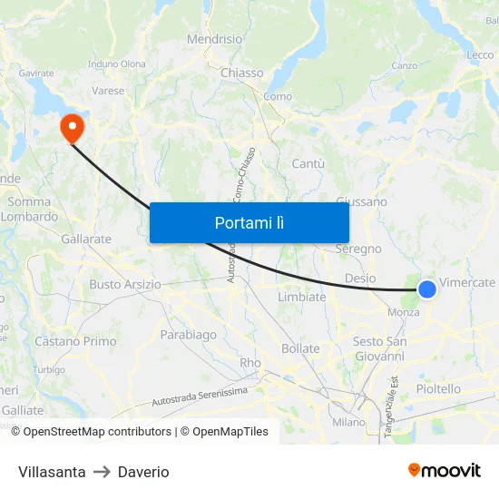 Villasanta to Daverio map