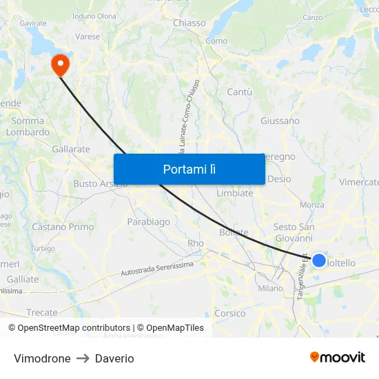 Vimodrone to Daverio map