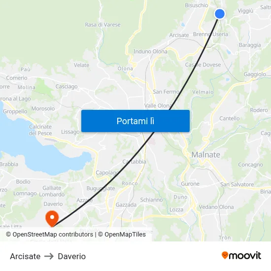 Arcisate to Daverio map