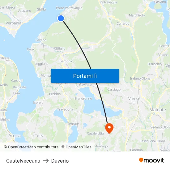 Castelveccana to Daverio map