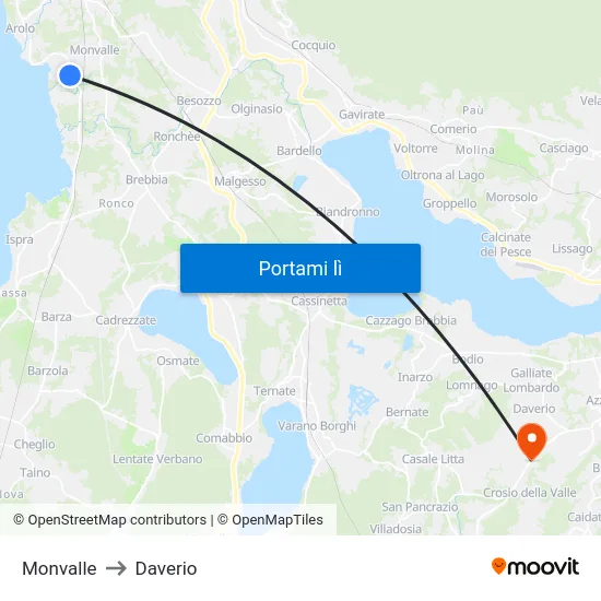 Monvalle to Daverio map