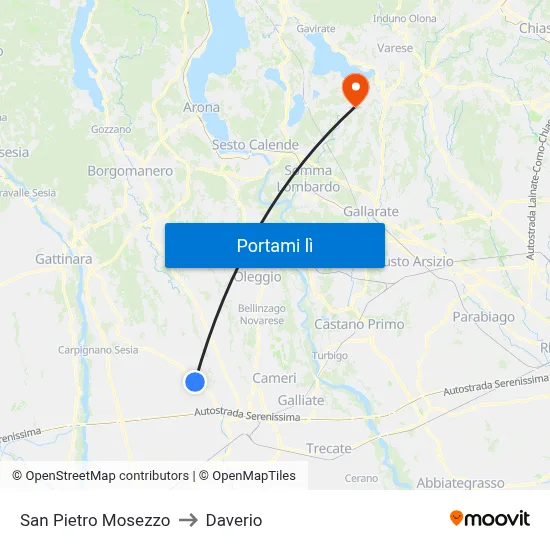 San Pietro Mosezzo to Daverio map