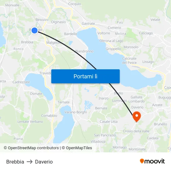 Brebbia to Daverio map