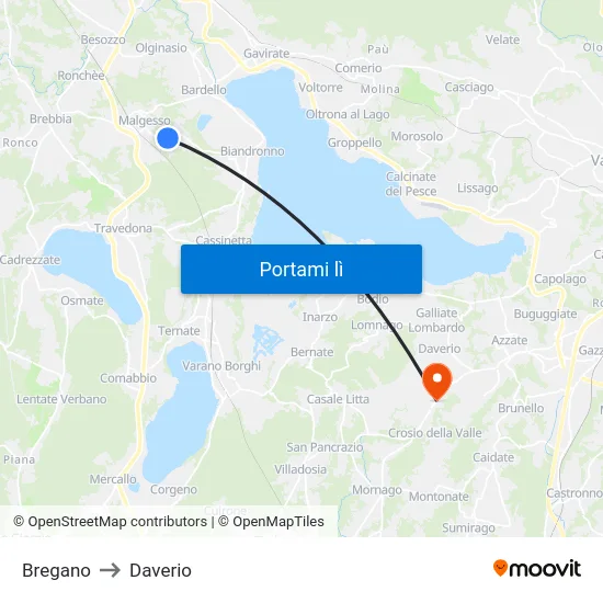 Bregano to Daverio map