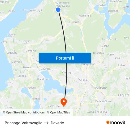 Brissago-Valtravaglia to Daverio map