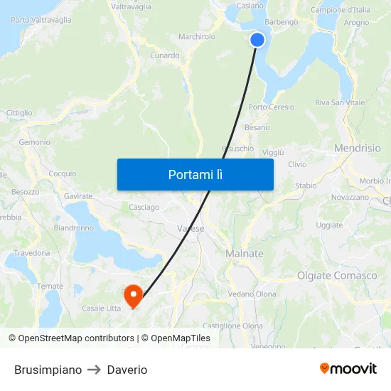 Brusimpiano to Daverio map