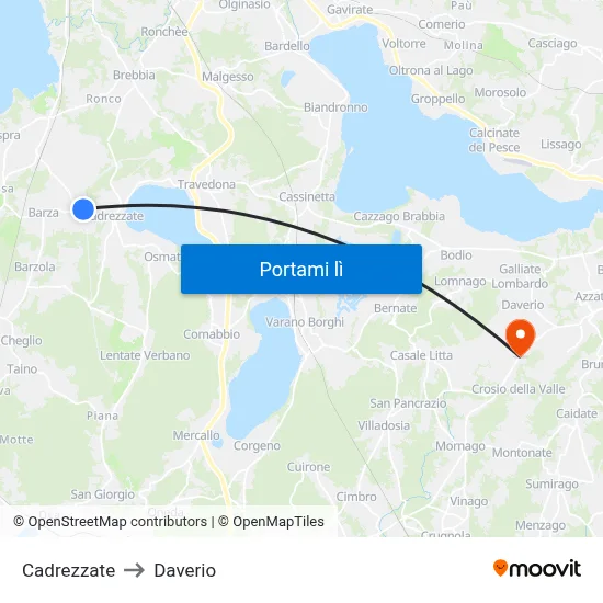 Cadrezzate to Daverio map