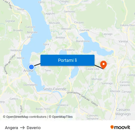 Angera to Daverio map