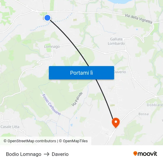 Bodio Lomnago to Daverio map