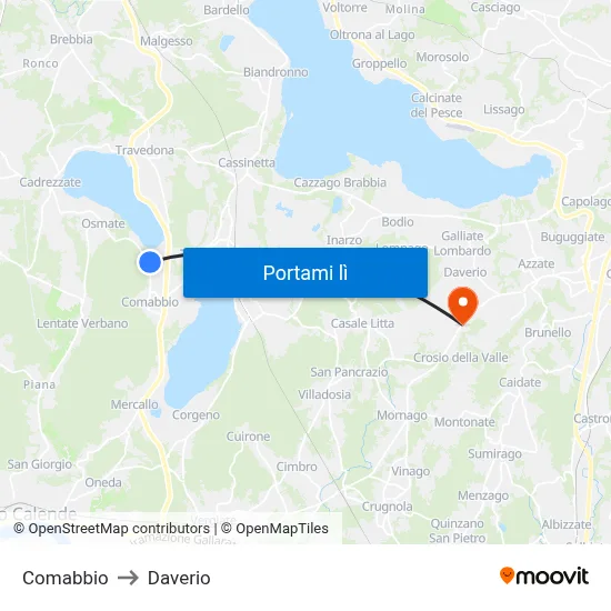 Comabbio to Daverio map