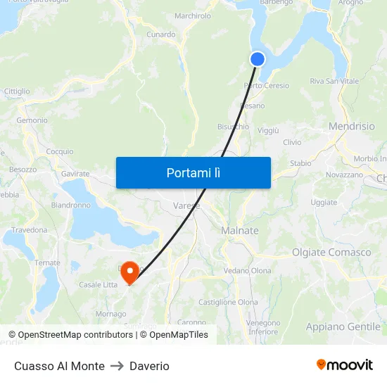 Cuasso Al Monte to Daverio map