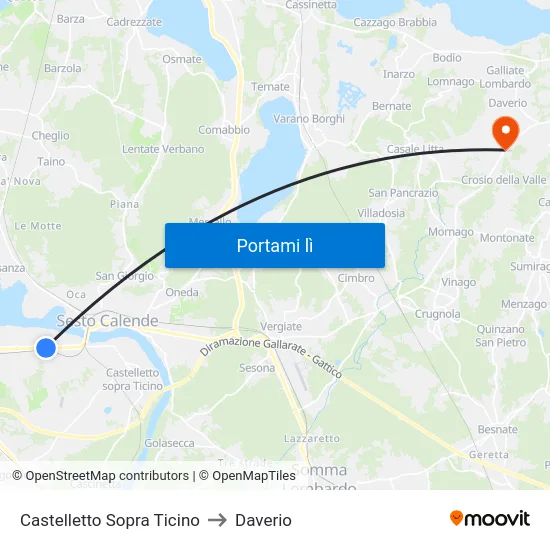 Castelletto Sopra Ticino to Daverio map