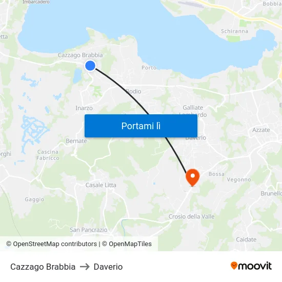 Cazzago Brabbia to Daverio map