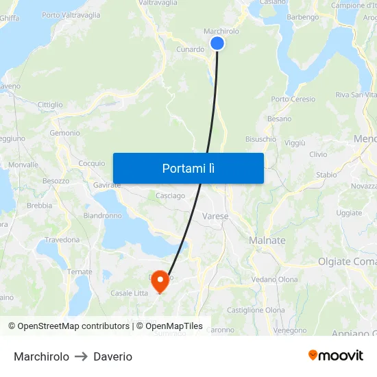 Marchirolo to Daverio map