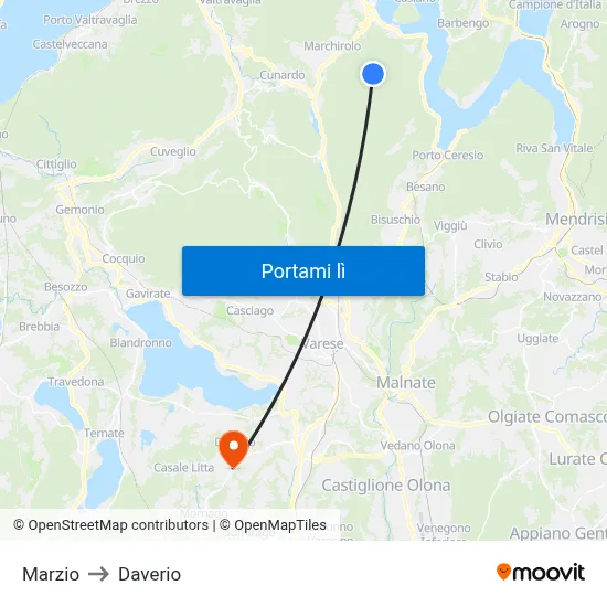 Marzio to Daverio map