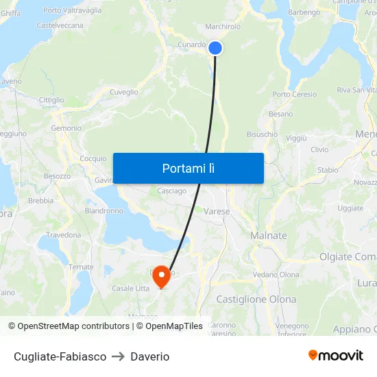 Cugliate-Fabiasco to Daverio map