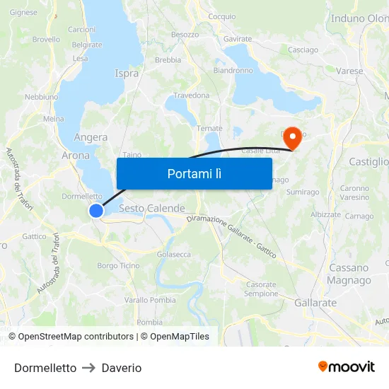Dormelletto to Daverio map