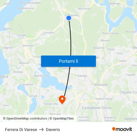 Ferrera Di Varese to Daverio map