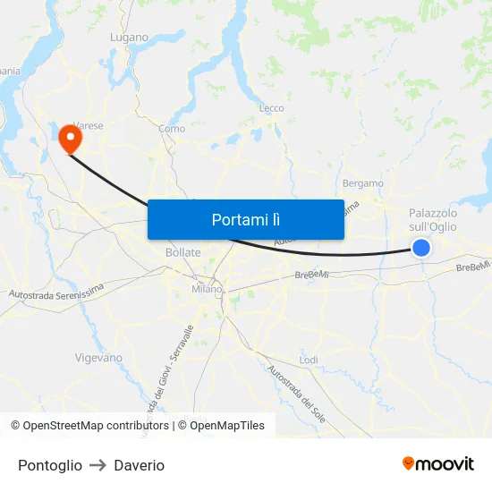 Pontoglio to Daverio map