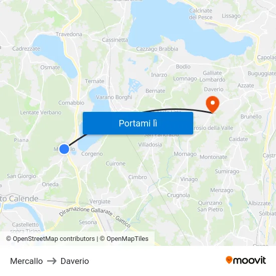 Mercallo to Daverio map