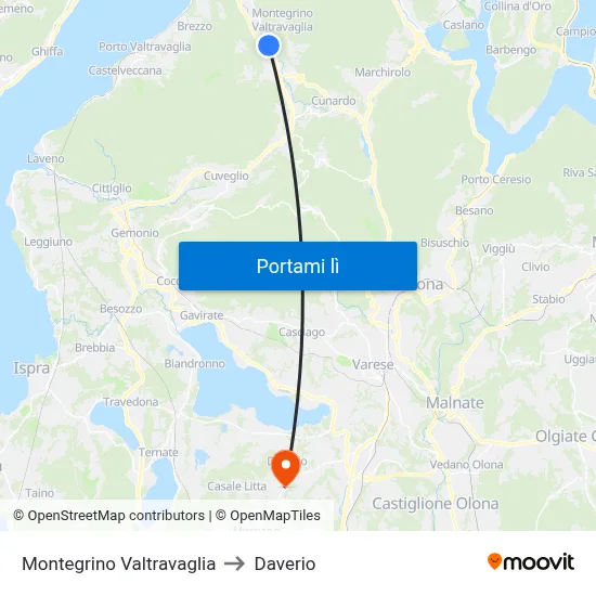 Montegrino Valtravaglia to Daverio map