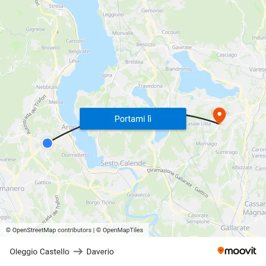Oleggio Castello to Daverio map