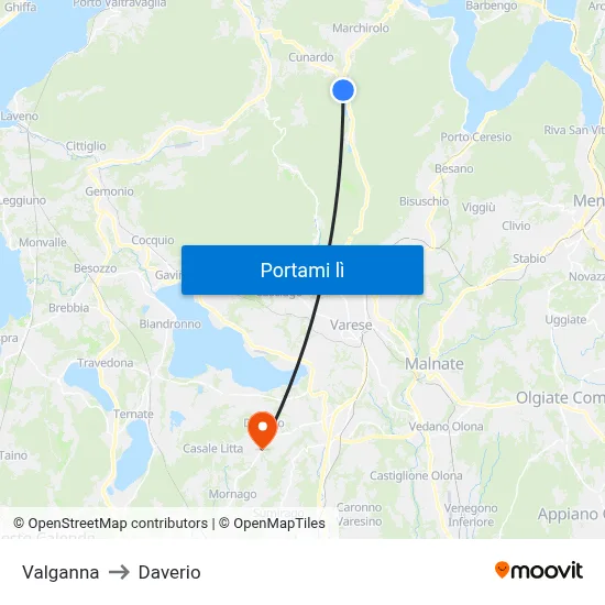 Valganna to Daverio map