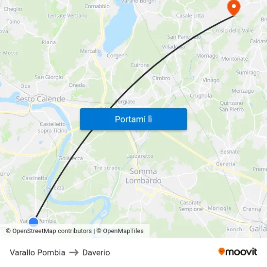 Varallo Pombia to Daverio map