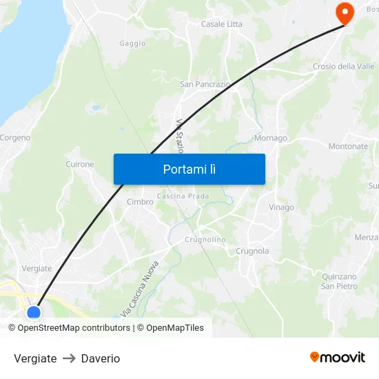 Vergiate to Daverio map