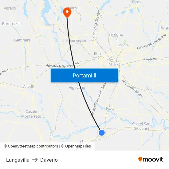 Lungavilla to Daverio map