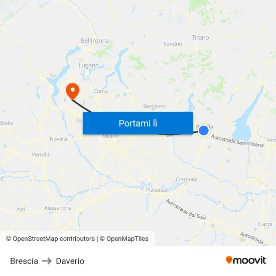 Brescia to Daverio map