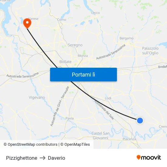 Pizzighettone to Daverio map