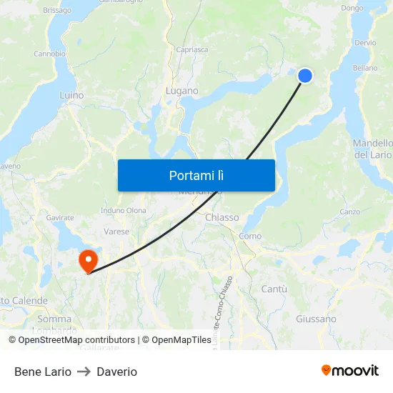 Bene Lario to Daverio map