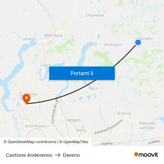 Castione Andevenno to Daverio map