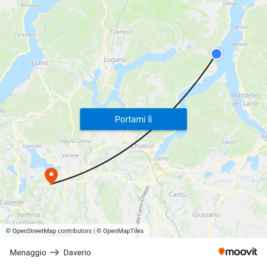 Menaggio to Daverio map