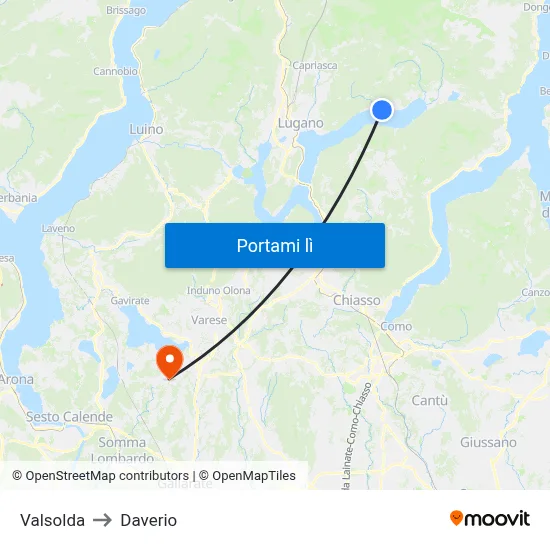 Valsolda to Daverio map