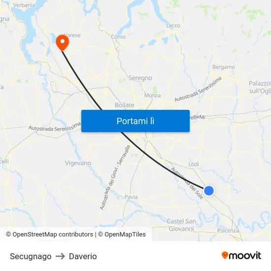 Secugnago to Daverio map