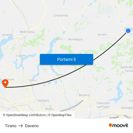 Tirano to Daverio map