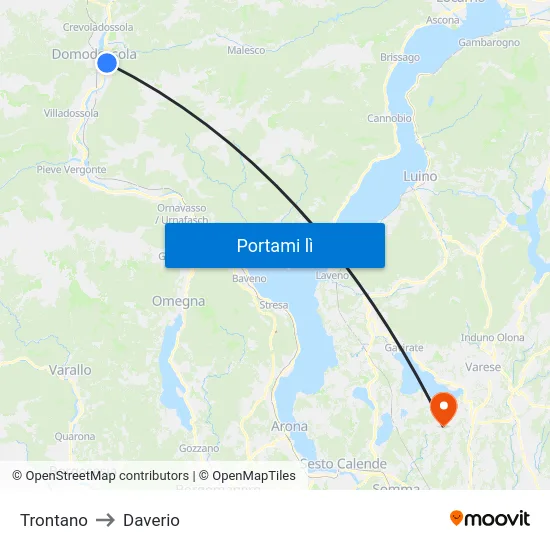 Trontano to Daverio map