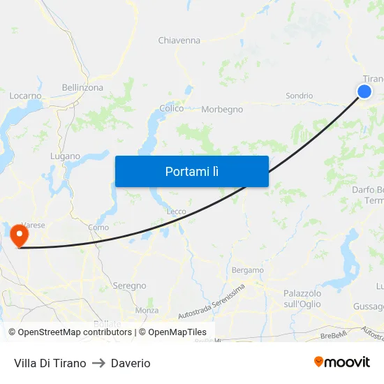 Villa Di Tirano to Daverio map