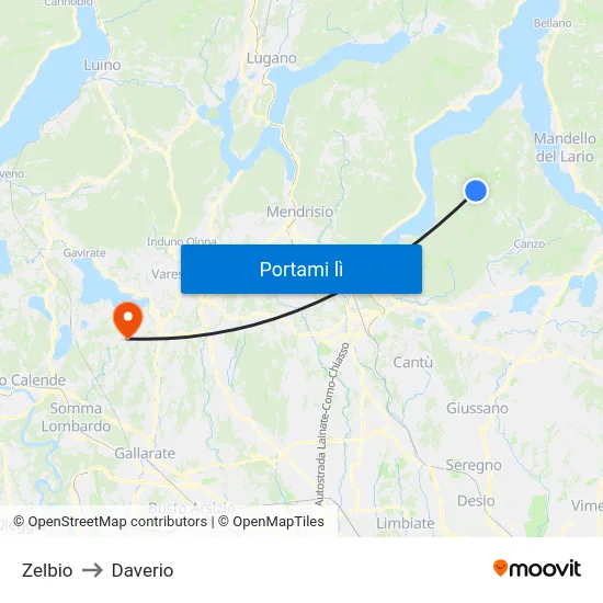 Zelbio to Daverio map