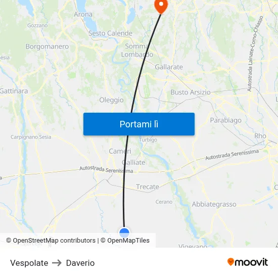 Vespolate to Daverio map