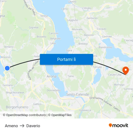 Ameno to Daverio map